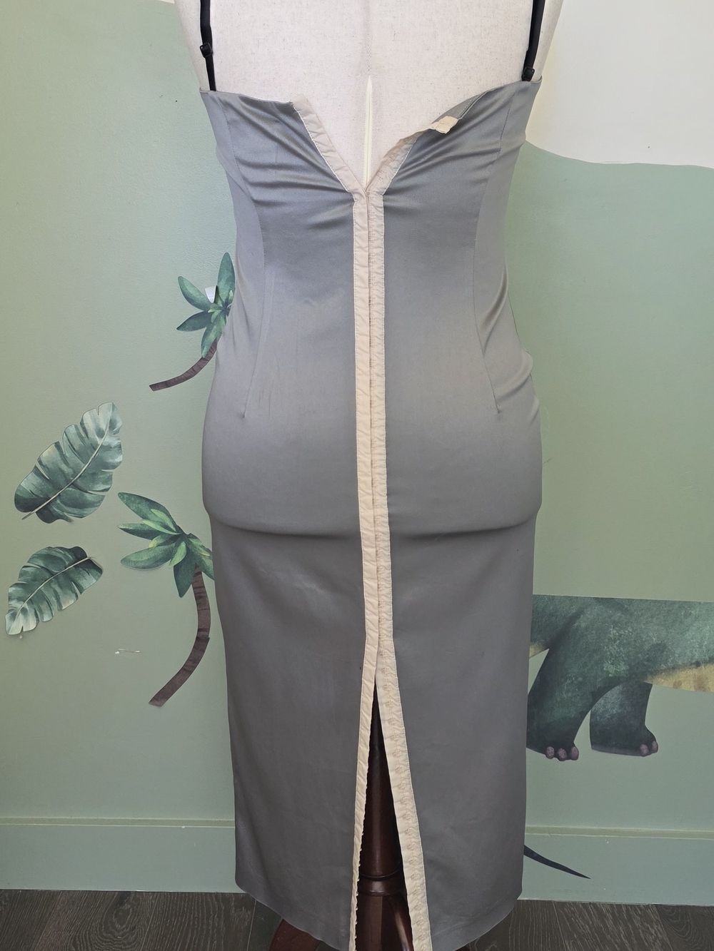 Dolce & Gabbana Silver Midi Slip Dress with Black Straps - Picture 4 of 9